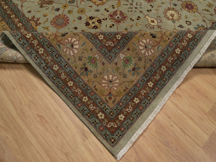 8'11" x 12'1" New Hand Knotted Green Wool Rectangle Oriental Rug - MOA10292357