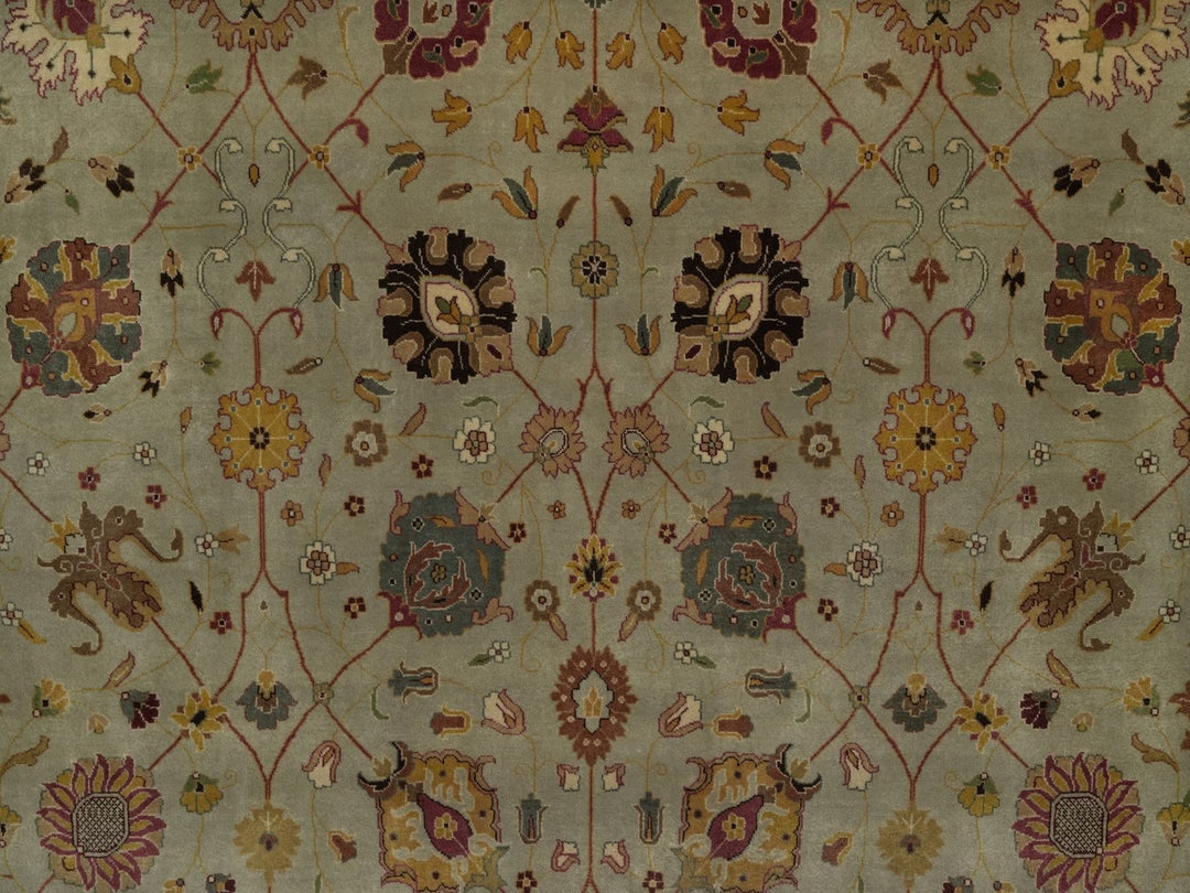 8'11" x 12'1" New Hand Knotted Green Wool Rectangle Oriental Rug - MOA10292357