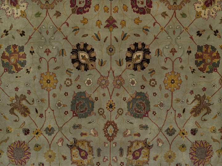 8'11" x 12'1" New Hand Knotted Green Wool Rectangle Oriental Rug - MOA10292357