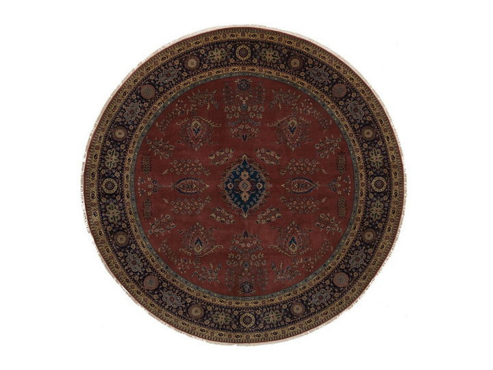 9'0" x 9'0" New Hand Knotted Red Wool Round Oriental Rug - MOA10292358