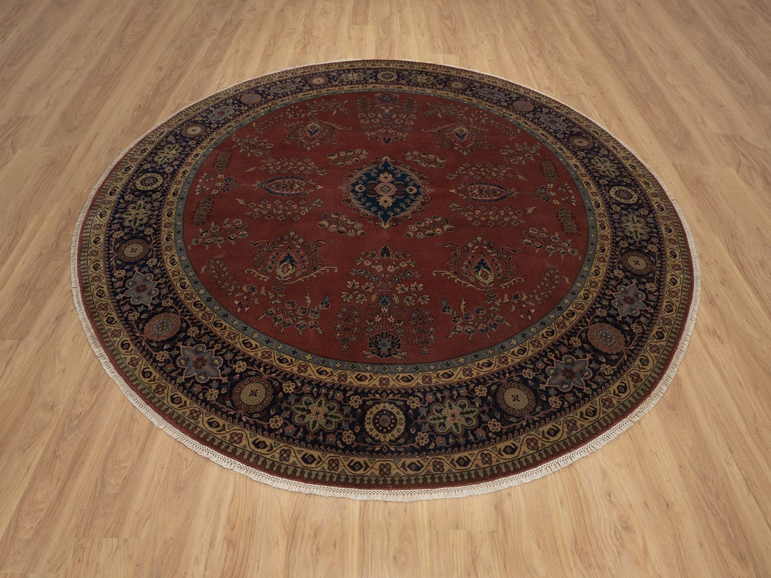 9'0" x 9'0" New Hand Knotted Red Wool Round Oriental Rug - MOA10292358