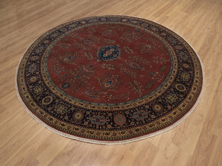 9'0" x 9'0" New Hand Knotted Red Wool Round Oriental Rug - MOA10292358
