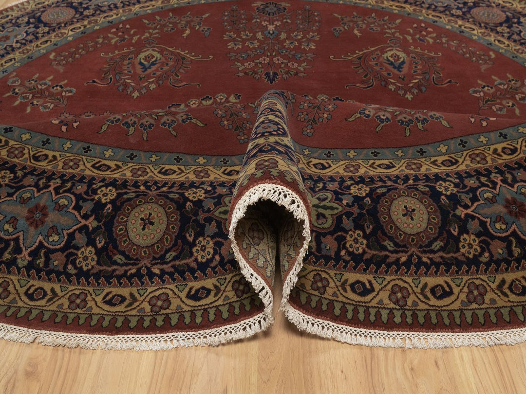 9'0" x 9'0" New Hand Knotted Red Wool Round Oriental Rug - MOA10292358