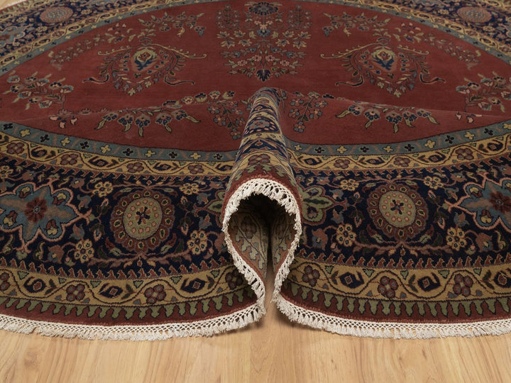 9'0" x 9'0" New Hand Knotted Red Wool Round Oriental Rug - MOA10292358