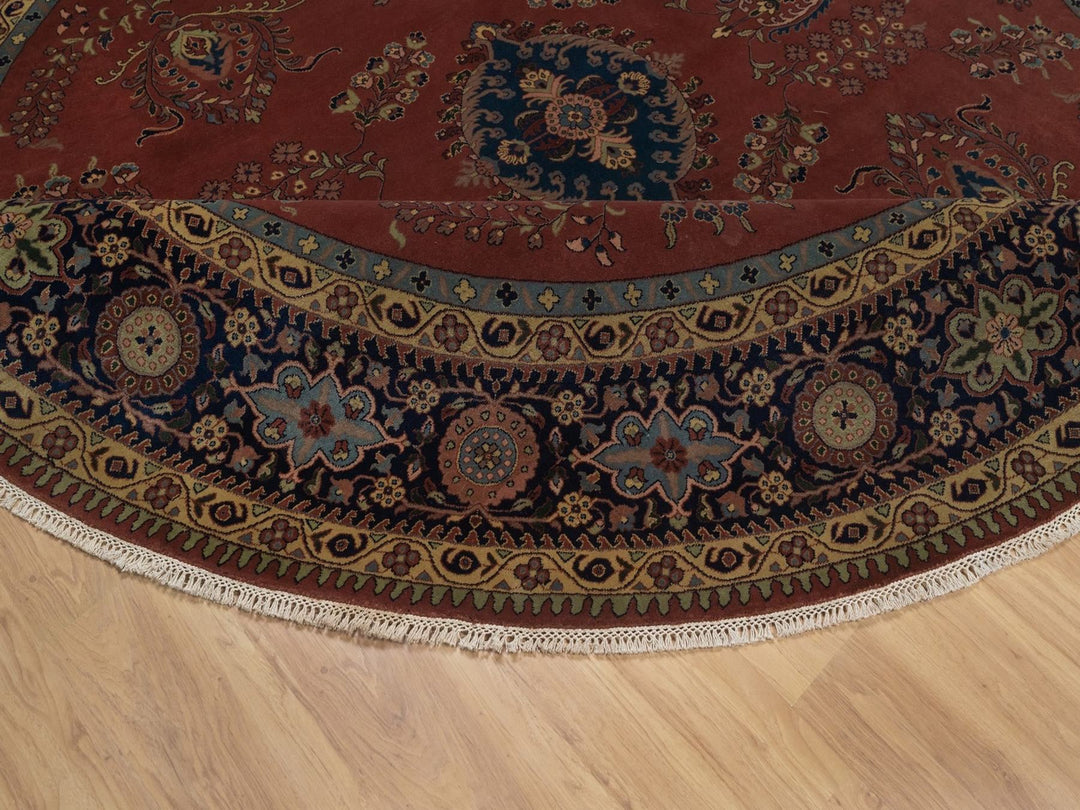 9'0" x 9'0" New Hand Knotted Red Wool Round Oriental Rug - MOA10292358