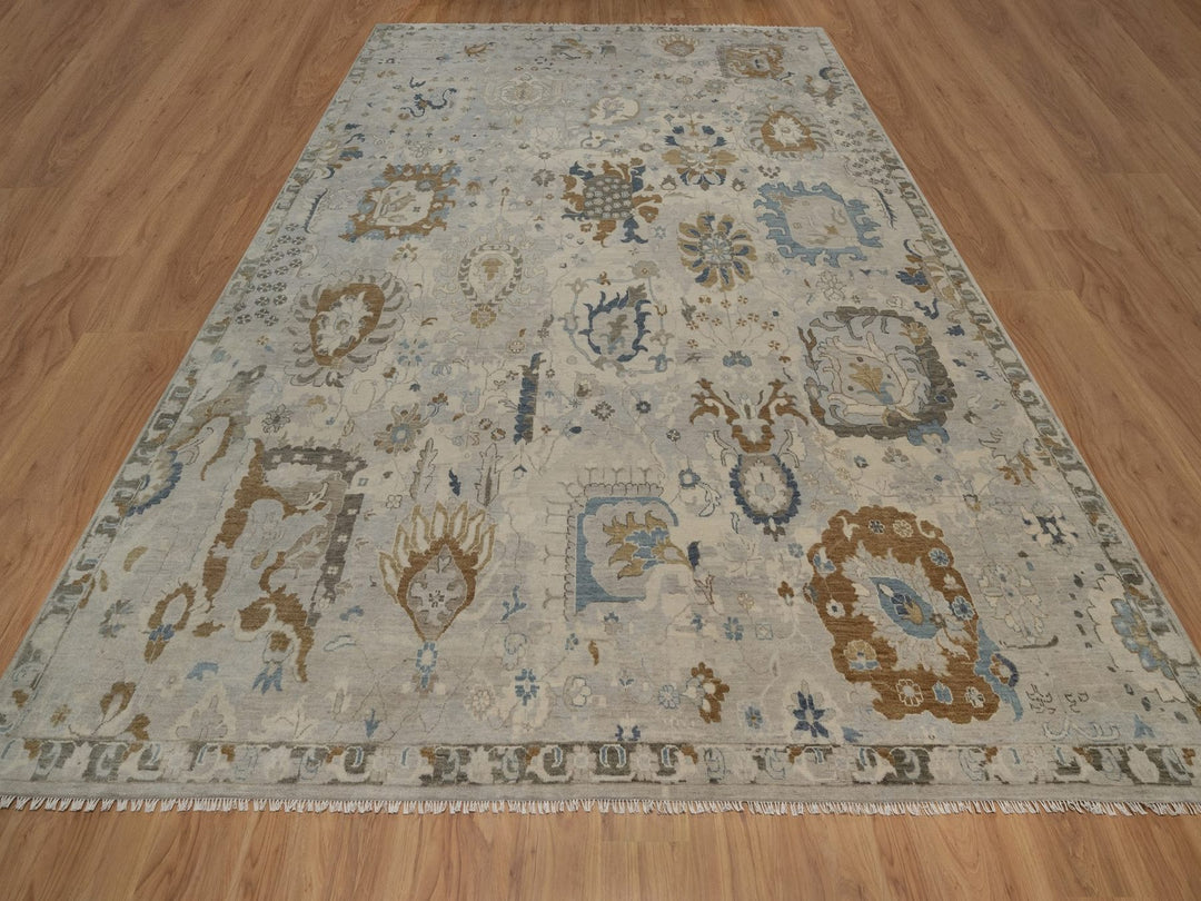 10'0" x 13'11" New Hand Knotted Ivory Wool Rectangle Oriental Rug - MOA10292361