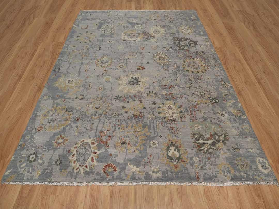 8'1" x 9'9" New Hand Knotted Grey Wool Rectangle Oriental Rug - MOA10292362