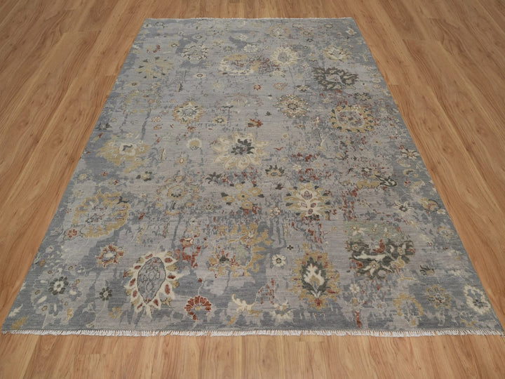 8'1" x 9'9" New Hand Knotted Grey Wool Rectangle Oriental Rug - MOA10292362