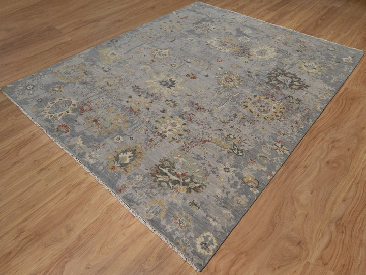 8'1" x 9'9" New Hand Knotted Grey Wool Rectangle Oriental Rug - MOA10292362