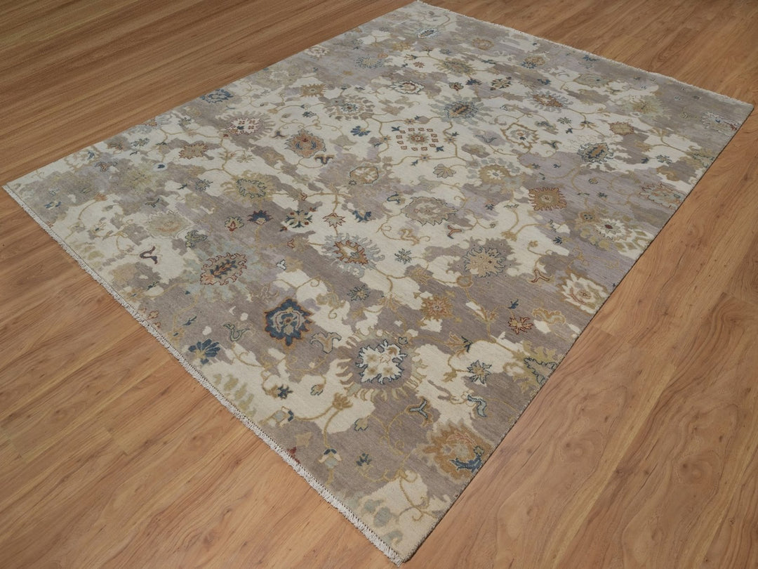 7'10" x 10'1" New Hand Knotted Ivory Wool Rectangle Oriental Rug - MOA10292363