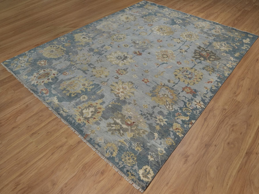 7'11" x 10'2" New Hand Knotted Grey Wool Rectangle Oriental Rug - MOA10292364