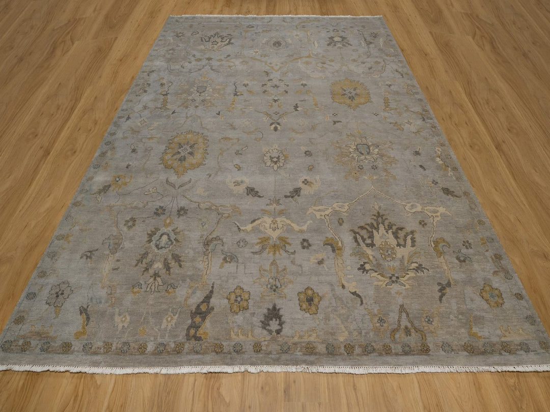 8'10" x 11'10" New Hand Knotted Grey Wool Rectangle Oriental Rug - MOA10292365