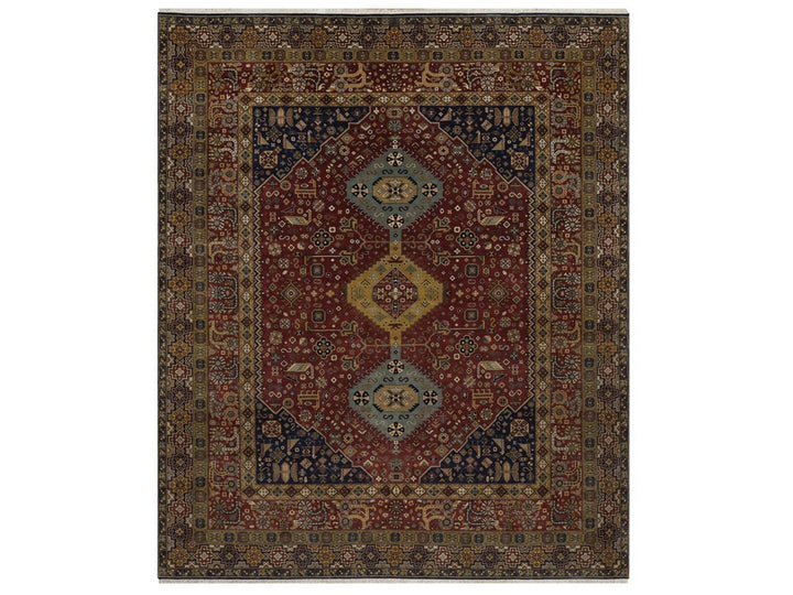 7'11" x 9'6" New Hand Knotted Red Wool Rectangle Oriental Rug - MOA10292367