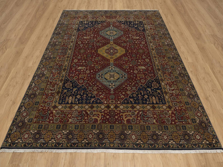 7'11" x 9'6" New Hand Knotted Red Wool Rectangle Oriental Rug - MOA10292367