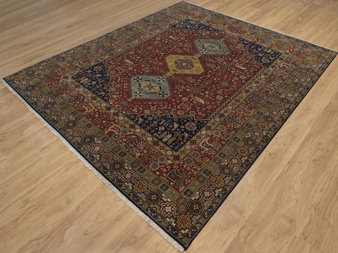 7'11" x 9'6" New Hand Knotted Red Wool Rectangle Oriental Rug - MOA10292367