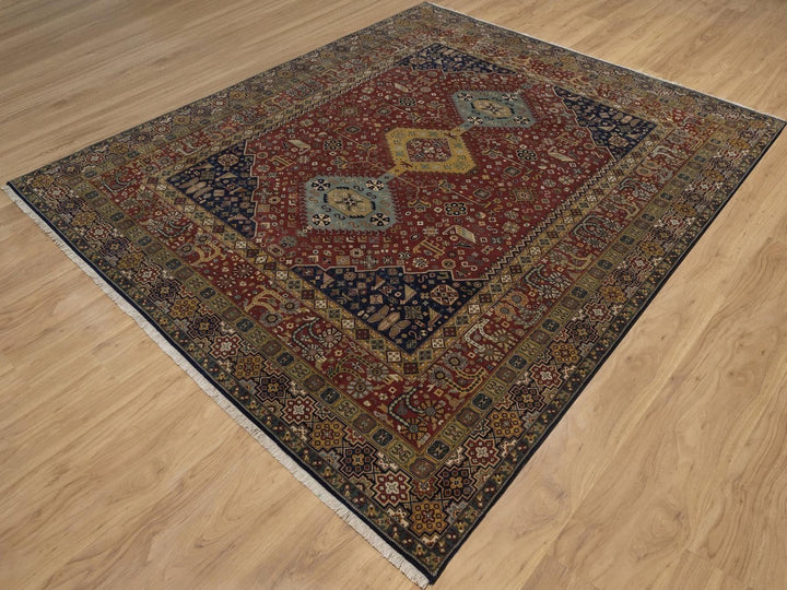 7'11" x 9'6" New Hand Knotted Red Wool Rectangle Oriental Rug - MOA10292367