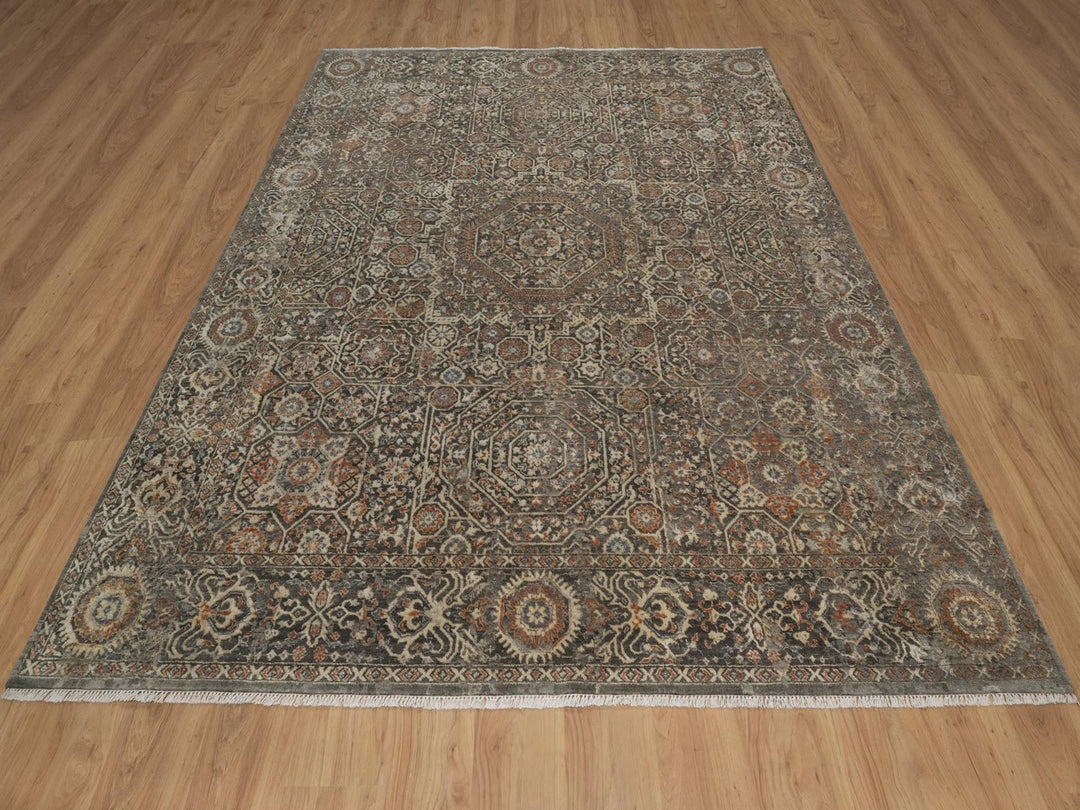 7'11" x 9'10" New Hand Knotted Grey Wool Rectangle Oriental Rug - MOA10292368