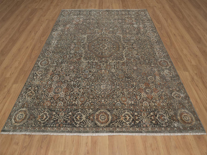 7'11" x 9'10" New Hand Knotted Grey Wool Rectangle Oriental Rug - MOA10292368