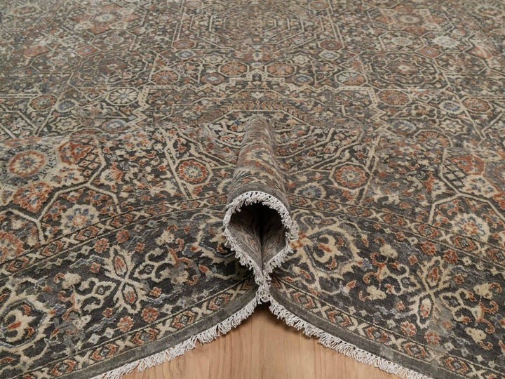 7'11" x 9'10" New Hand Knotted Grey Wool Rectangle Oriental Rug - MOA10292368