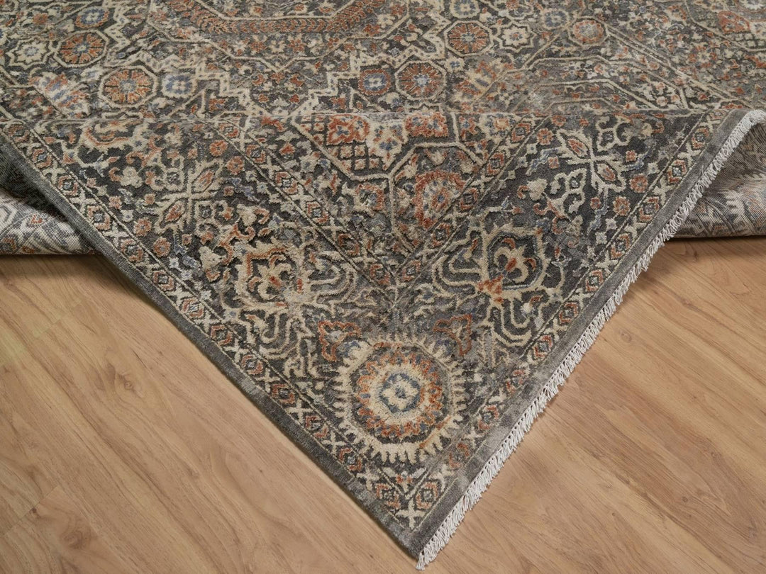 7'11" x 9'10" New Hand Knotted Grey Wool Rectangle Oriental Rug - MOA10292368