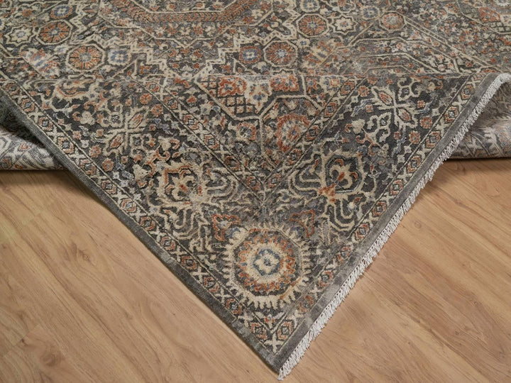 7'11" x 9'10" New Hand Knotted Grey Wool Rectangle Oriental Rug - MOA10292368