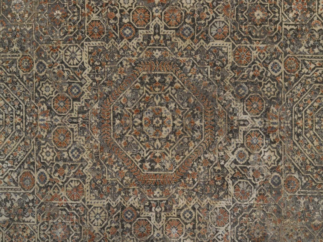 7'11" x 9'10" New Hand Knotted Grey Wool Rectangle Oriental Rug - MOA10292368