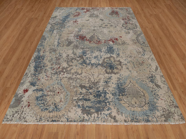 8'0" x 10'2" New Hand Knotted Ivory Wool Rectangle Oriental Rug - MOA10292369