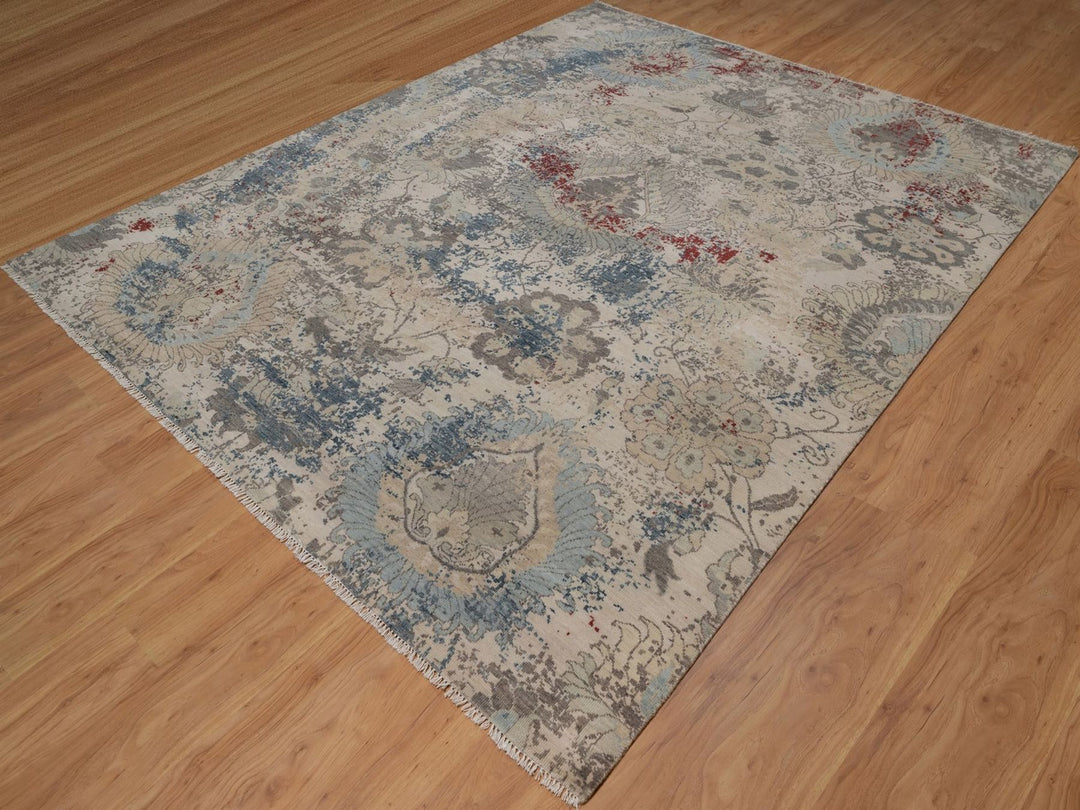 8'0" x 10'2" New Hand Knotted Ivory Wool Rectangle Oriental Rug - MOA10292369