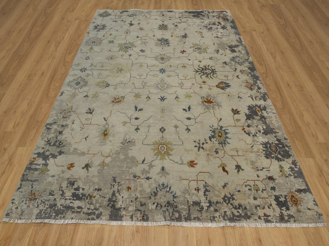 7'10" x 10'1" New Hand Knotted Ivory Wool Rectangle Oriental Rug - MOA10292371