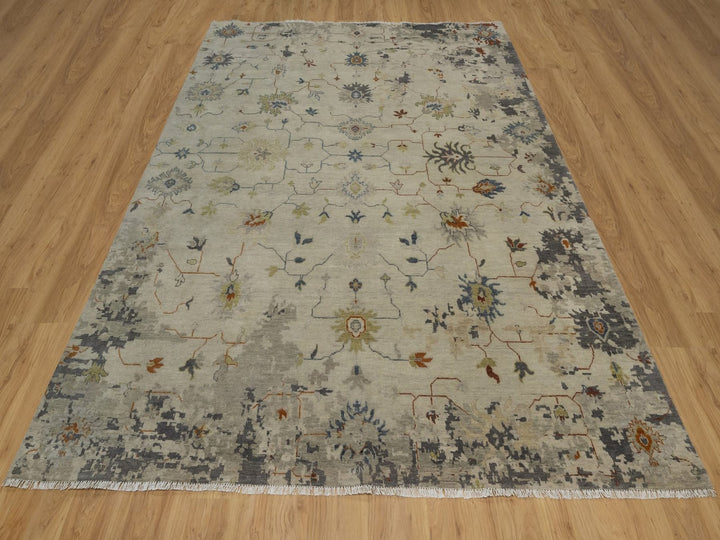 7'10" x 10'1" New Hand Knotted Ivory Wool Rectangle Oriental Rug - MOA10292371