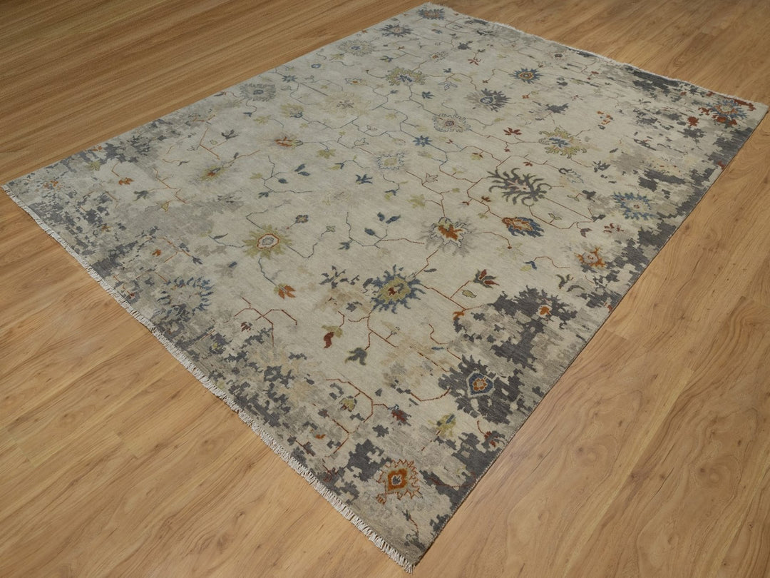 7'10" x 10'1" New Hand Knotted Ivory Wool Rectangle Oriental Rug - MOA10292371