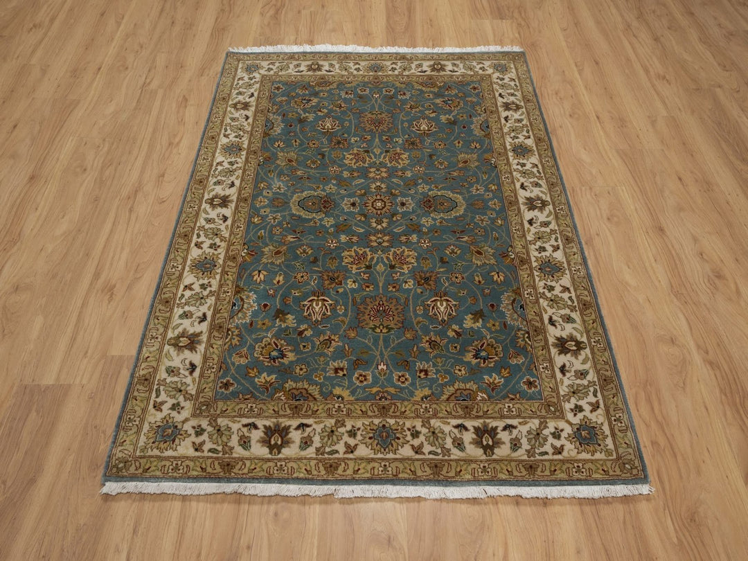 4'2" x 5'10" New Hand Knotted Blue Wool Rectangle Oriental Rug - MOA10292373