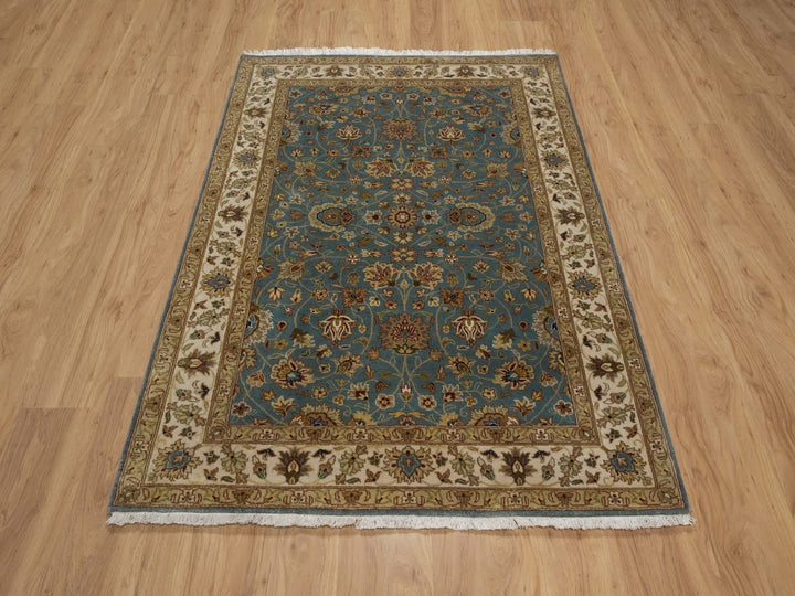 4'2" x 5'10" New Hand Knotted Blue Wool Rectangle Oriental Rug - MOA10292373