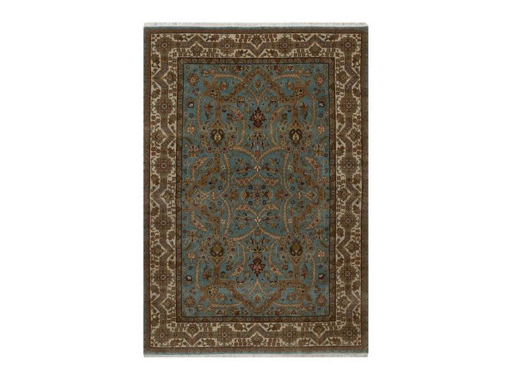 5'1" x 7'6" New Hand Knotted Blue Wool Rectangle Oriental Rug - MOA10292374