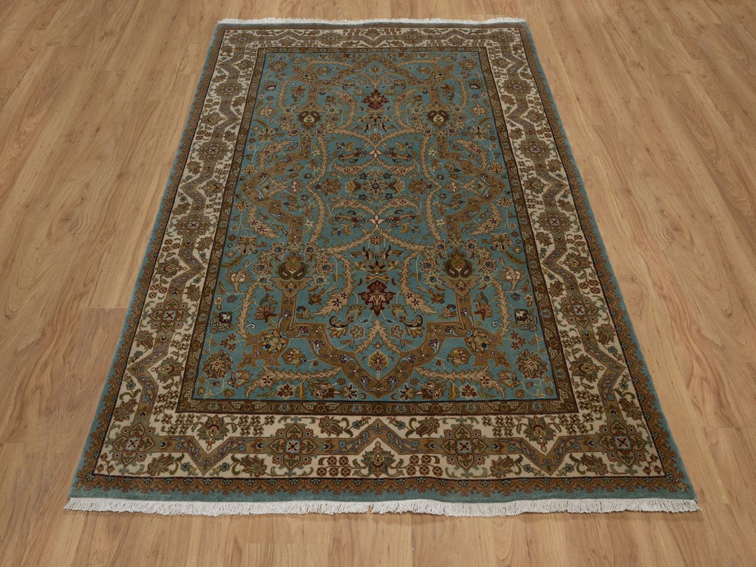 5'1" x 7'6" New Hand Knotted Blue Wool Rectangle Oriental Rug - MOA10292374