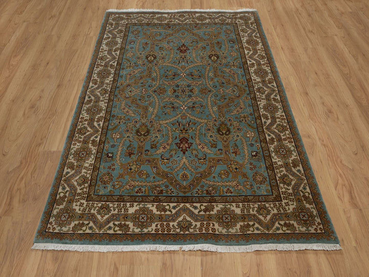 5'1" x 7'6" New Hand Knotted Blue Wool Rectangle Oriental Rug - MOA10292374