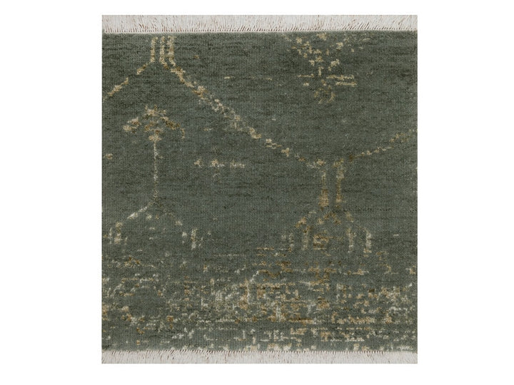 2'0" x 2'0" New Hand Knotted Green Wool & Silk Square Oriental Rug - MOA10292376