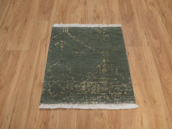 2'0" x 2'0" New Hand Knotted Green Wool & Silk Square Oriental Rug - MOA10292376