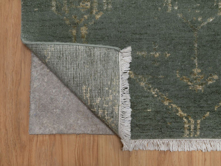 2'0" x 2'0" New Hand Knotted Green Wool & Silk Square Oriental Rug - MOA10292376