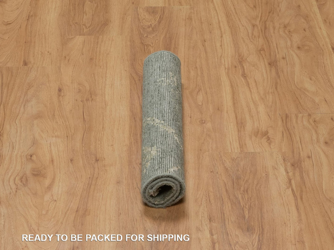 2'0" x 2'0" New Hand Knotted Green Wool & Silk Square Oriental Rug - MOA10292376
