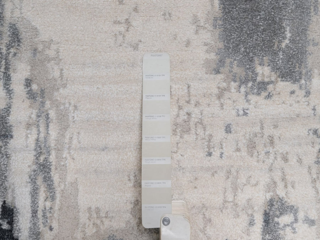 2'6" x 11'10" New Hand Knotted Grey Wool & Silk Runner Oriental Rug - MOA10292381