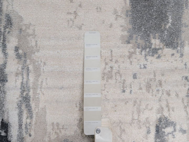 2'6" x 11'10" New Hand Knotted Grey Wool & Silk Runner Oriental Rug - MOA10292381