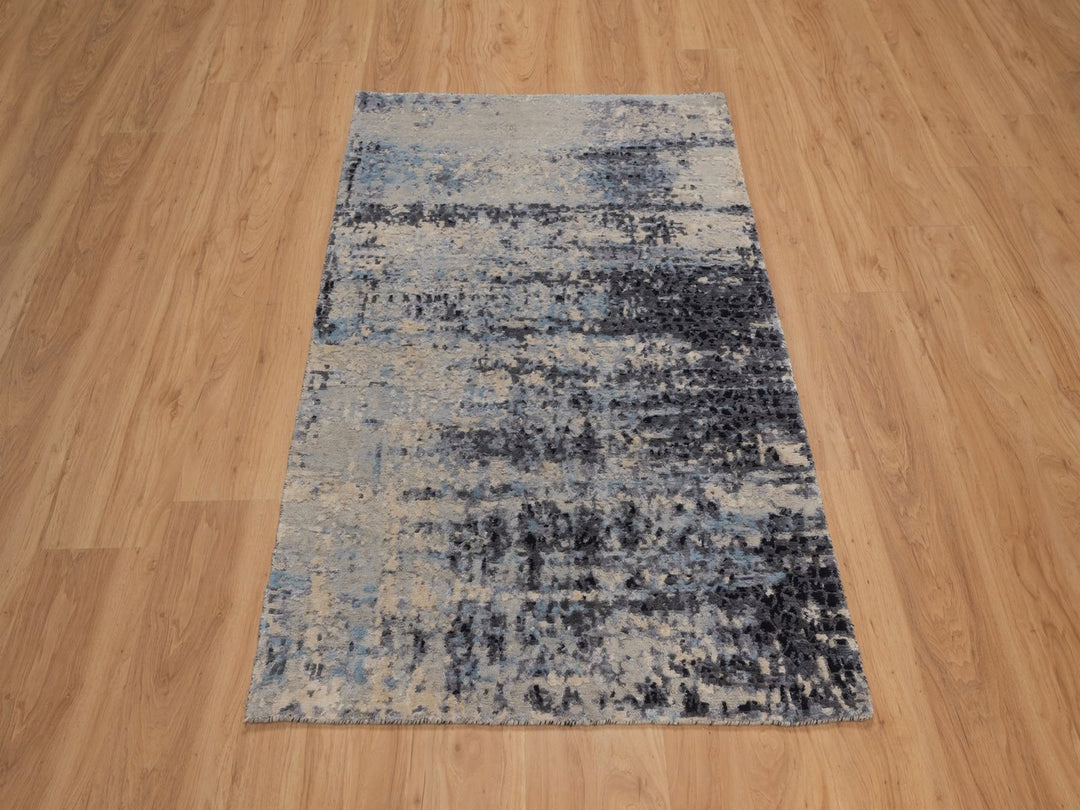 3'0" x 4'11" New Hand Knotted Grey Wool & Silk Rectangle Oriental Rug - MOA10292383