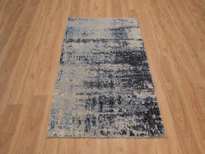 3'0" x 4'11" New Hand Knotted Grey Wool & Silk Rectangle Oriental Rug - MOA10292383