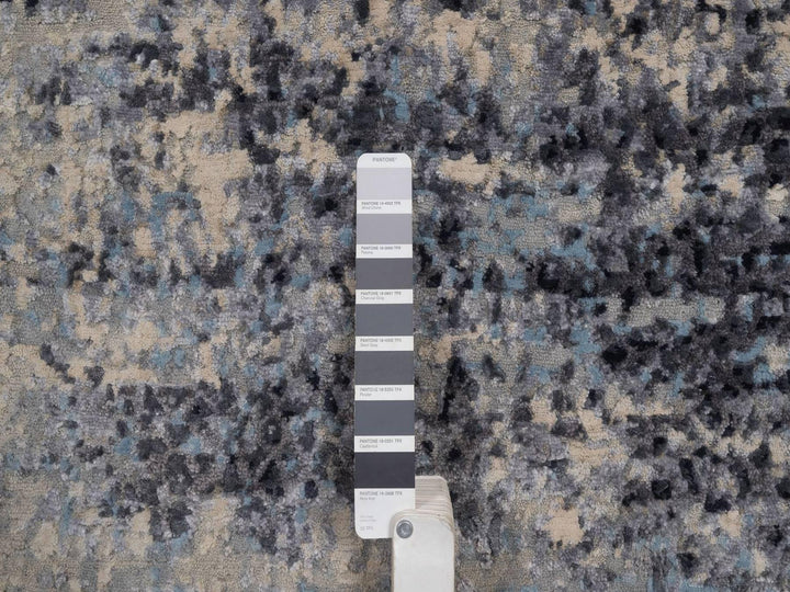 3'10" x 5'11" New Hand Knotted Grey Wool & Silk Rectangle Oriental Rug - MOA10292384