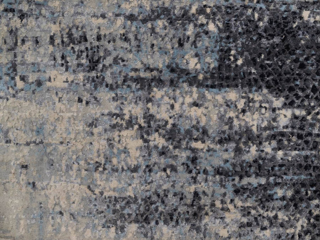 3'10" x 5'11" New Hand Knotted Grey Wool & Silk Rectangle Oriental Rug - MOA10292384