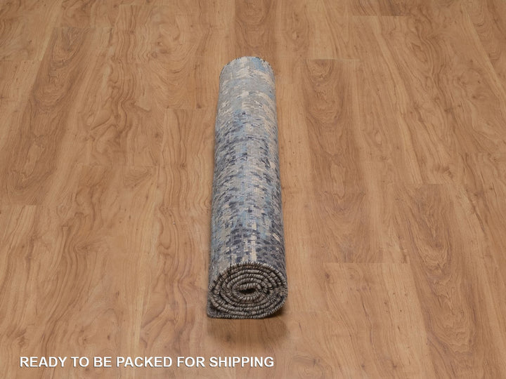 3'10" x 5'11" New Hand Knotted Grey Wool & Silk Rectangle Oriental Rug - MOA10292384