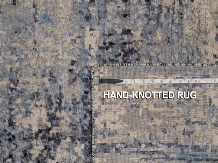 3'10" x 5'11" New Hand Knotted Grey Wool & Silk Rectangle Oriental Rug - MOA10292384