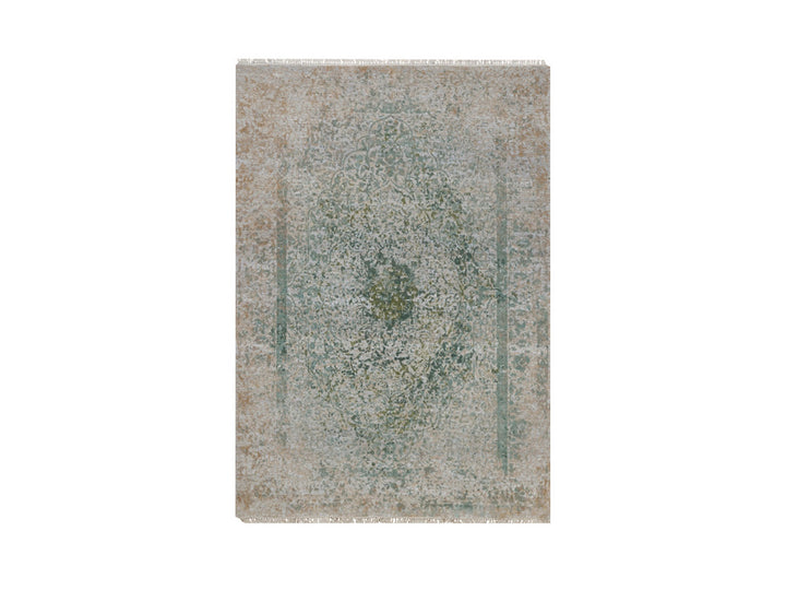 5'0" x 7'2" New Hand Knotted Green Wool & Silk Rectangle Oriental Rug - MOA10292385