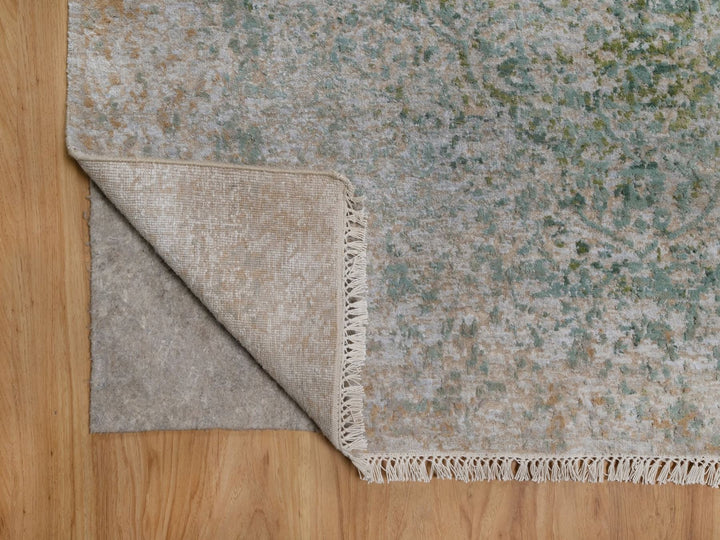 5'0" x 7'2" New Hand Knotted Green Wool & Silk Rectangle Oriental Rug - MOA10292385